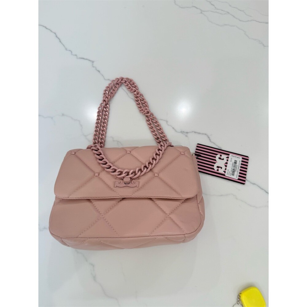 $159 Gilda Paris Small Quilted Shoulder Bag Blush Pink Chain Strap Logo cute - Picture 3 of 7